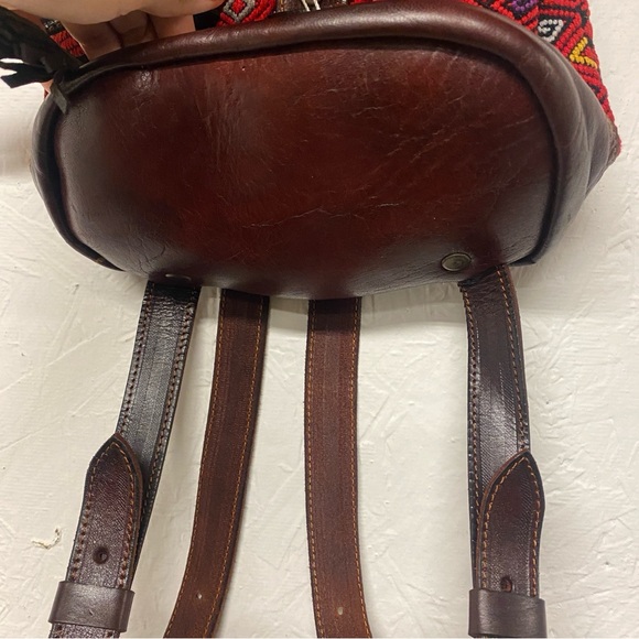 Art Leather Chiapas Backpack Mexican Woven Fabric Embroidered Bag Brown NWT - Picture 6 of 13